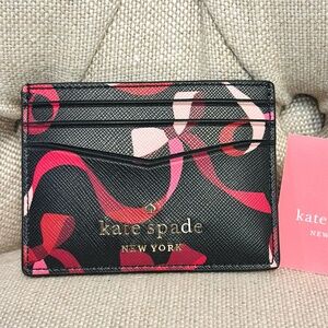 NEW Kate Spade Staci Ribbon Bow Print Card Case Holder Wallet Black Multi